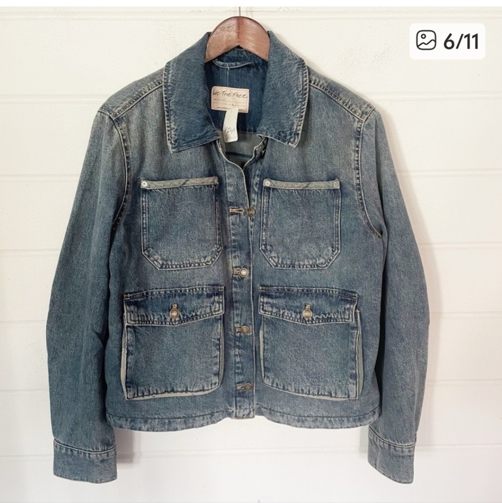 NWT "XL" Free People We The Free Dani Denim Jacket in “From the Shetland” - Picture 3 of 7